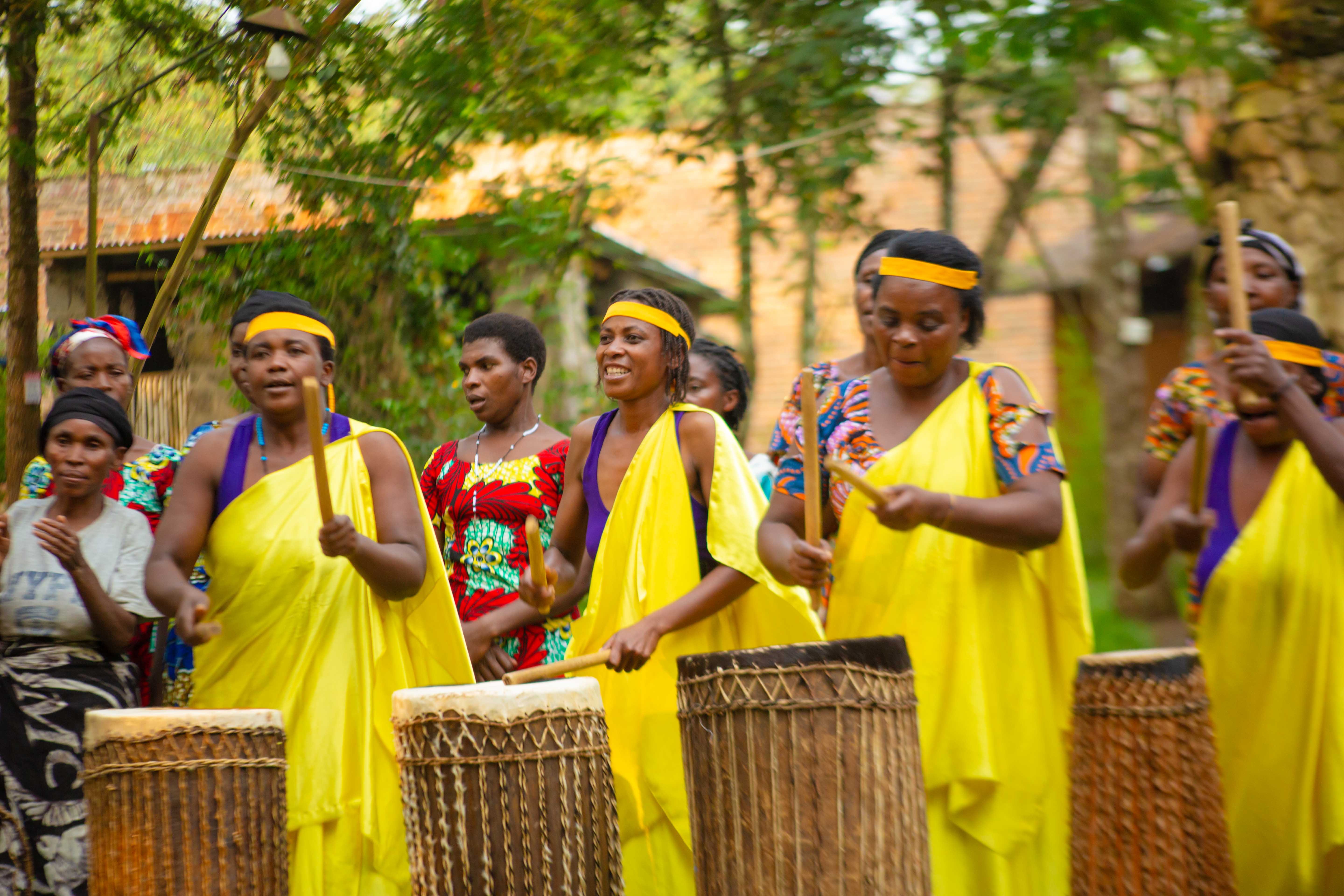 Volunteers working with community members